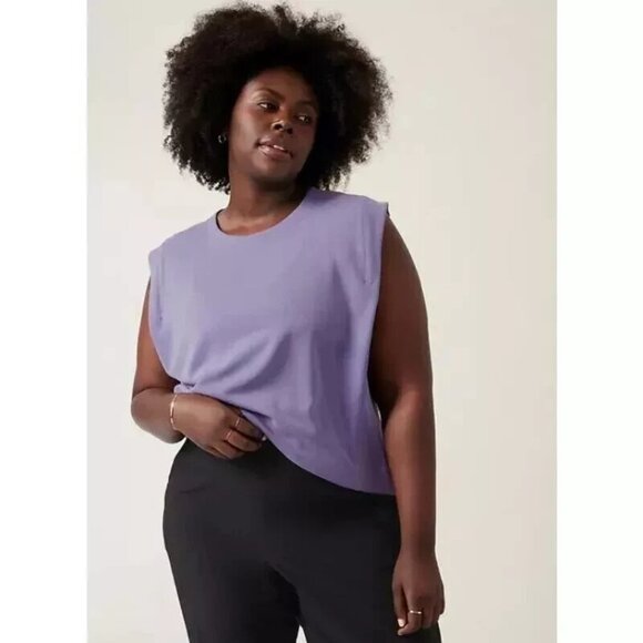 Athleta Tops - Athleta Seasoft Tank Sweatshirt XL Dusk Purple Drop Sleeve